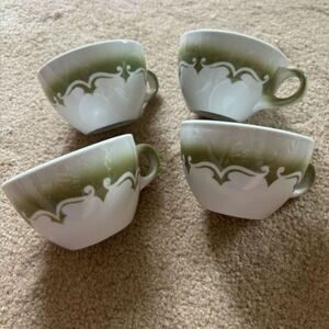 4 Jackson China Vintage Green & White Coffee Cups